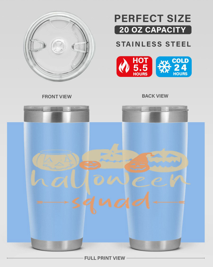 Halloween Squad 159# Tumbler featuring a stylish design, double wall vacuum insulation, and a drink-thru lid, perfect for hot and cold beverages.
