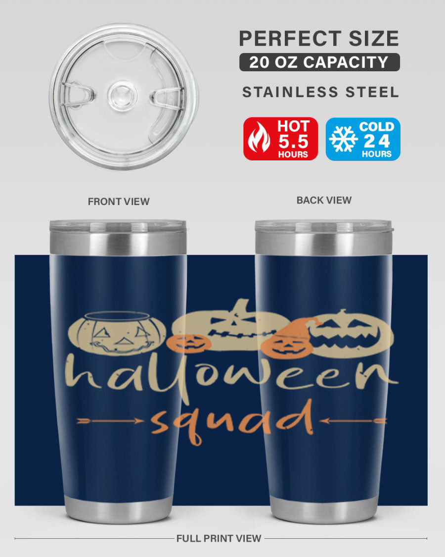 Halloween Squad 159# Tumbler featuring a stylish design, double wall vacuum insulation, and a drink-thru lid, perfect for hot and cold beverages.