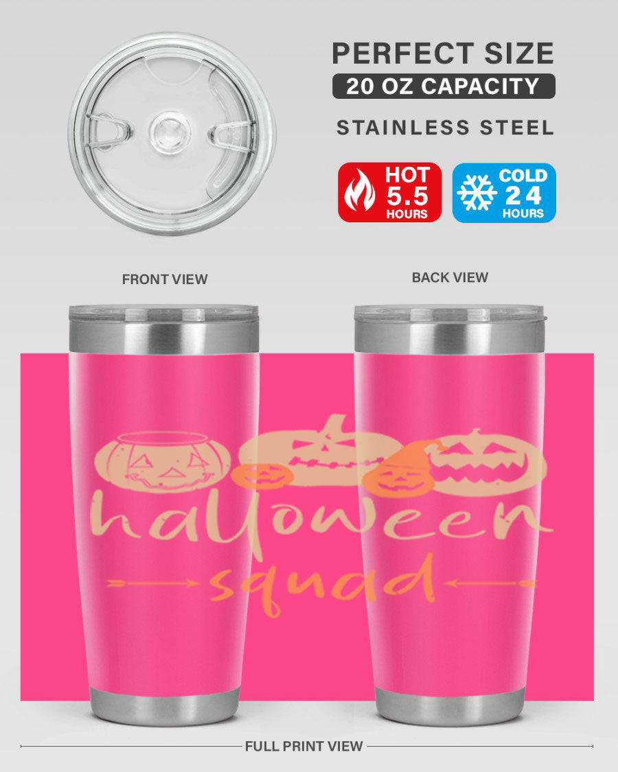 Halloween Squad 159# Tumbler featuring a stylish design, double wall vacuum insulation, and a drink-thru lid, perfect for hot and cold beverages.