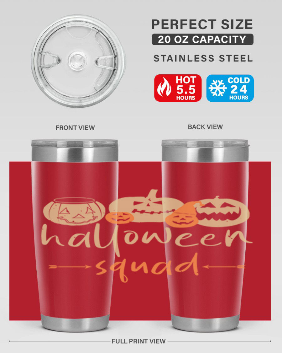 Halloween Squad 159# Tumbler featuring a stylish design, double wall vacuum insulation, and a drink-thru lid, perfect for hot and cold beverages.