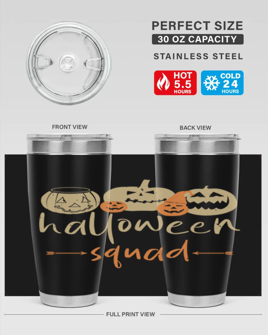 Halloween Squad 159# Tumbler featuring a stylish design, double wall vacuum insulation, and a drink-thru lid, perfect for hot and cold beverages.