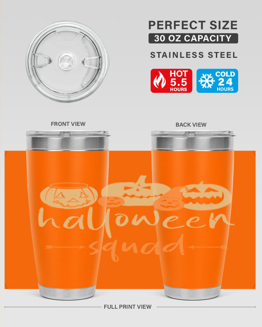 Halloween Squad 159# Tumbler featuring a stylish design, double wall vacuum insulation, and a drink-thru lid, perfect for hot and cold beverages.