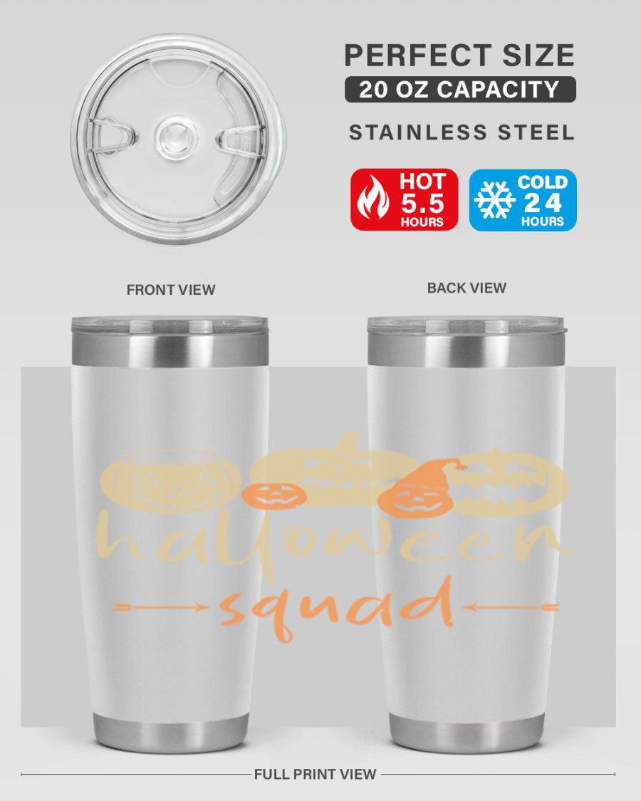 Halloween Squad 159# Tumbler featuring a stylish design, double wall vacuum insulation, and a drink-thru lid, perfect for hot and cold beverages.