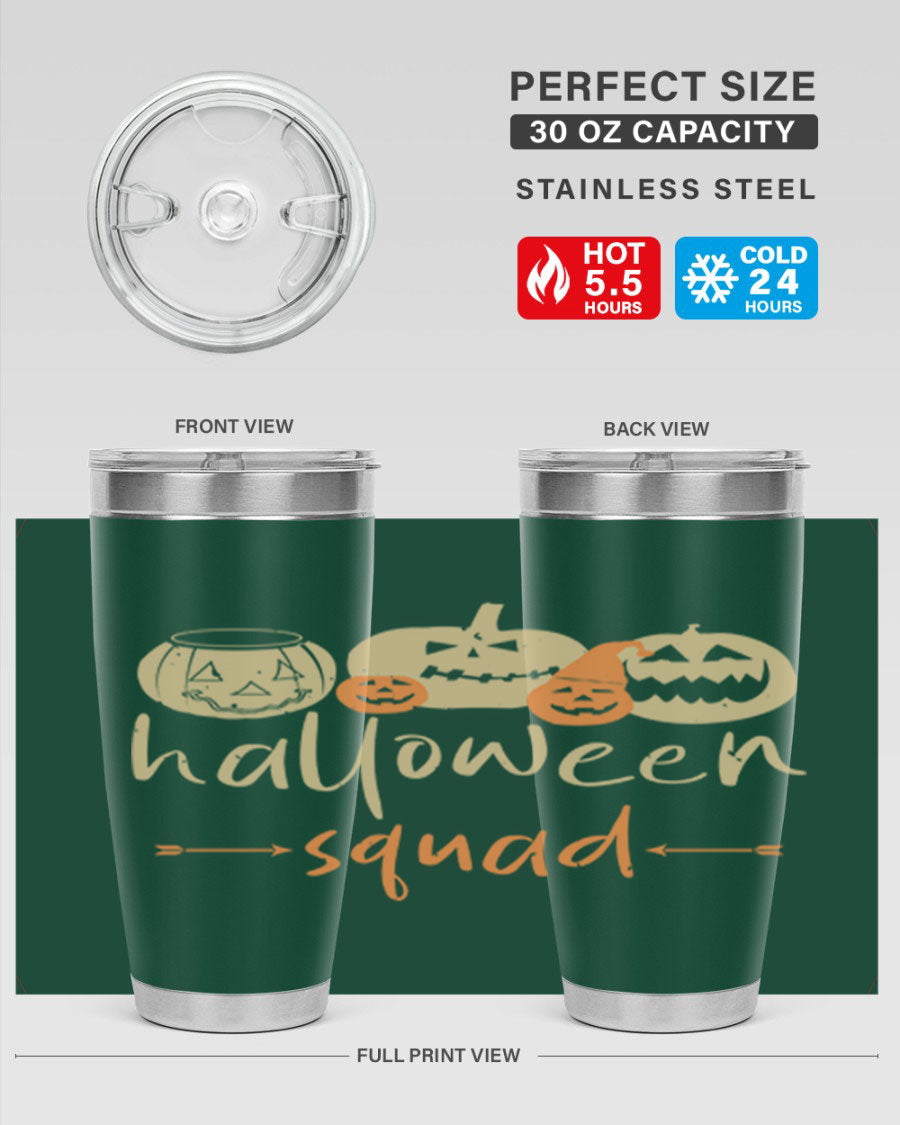 Halloween Squad 159# Tumbler featuring a stylish design, double wall vacuum insulation, and a drink-thru lid, perfect for hot and cold beverages.