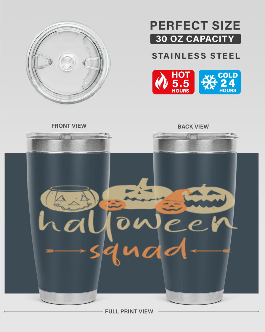 Halloween Squad 159# Tumbler featuring a stylish design, double wall vacuum insulation, and a drink-thru lid, perfect for hot and cold beverages.