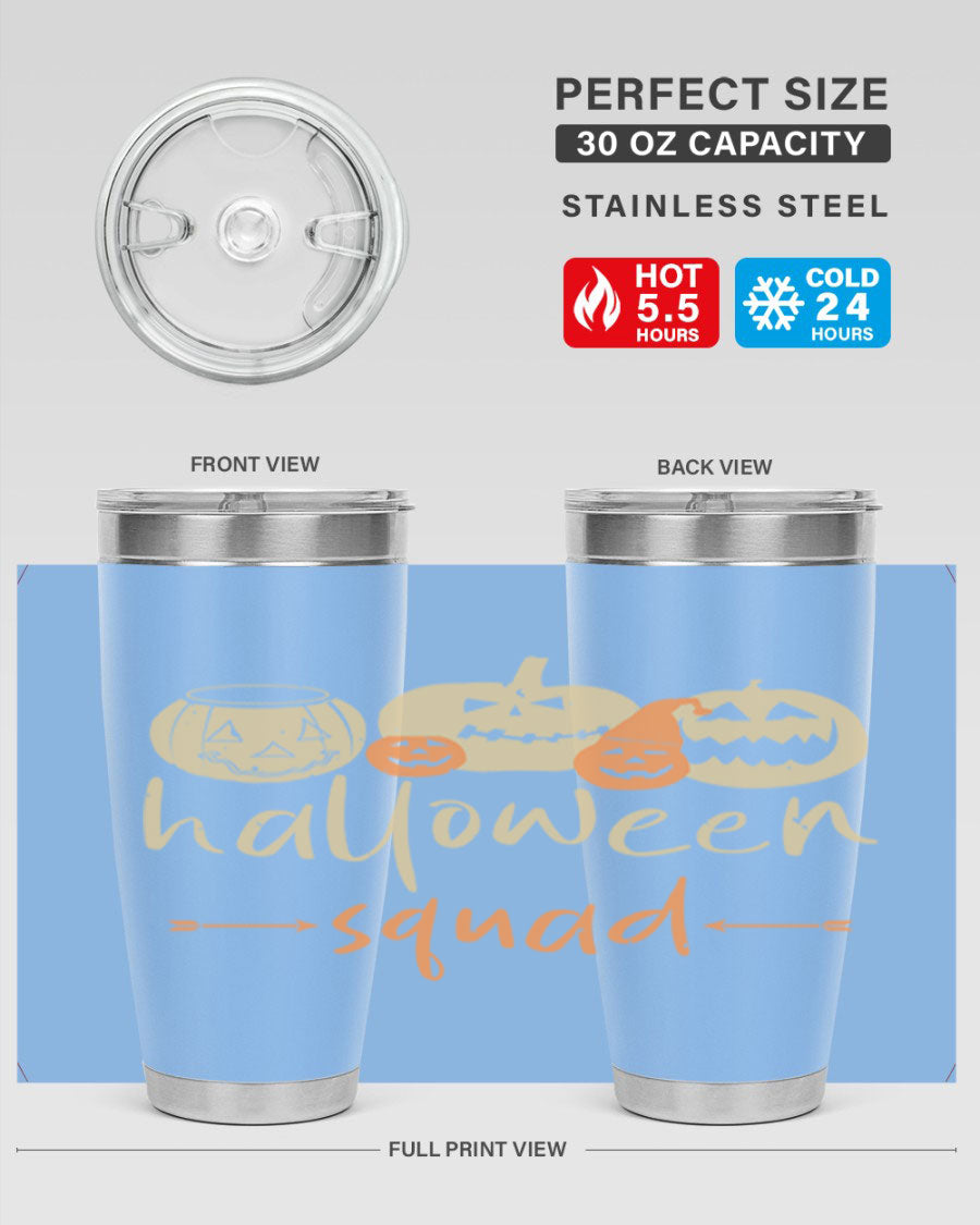Halloween Squad 159# Tumbler featuring a stylish design, double wall vacuum insulation, and a drink-thru lid, perfect for hot and cold beverages.