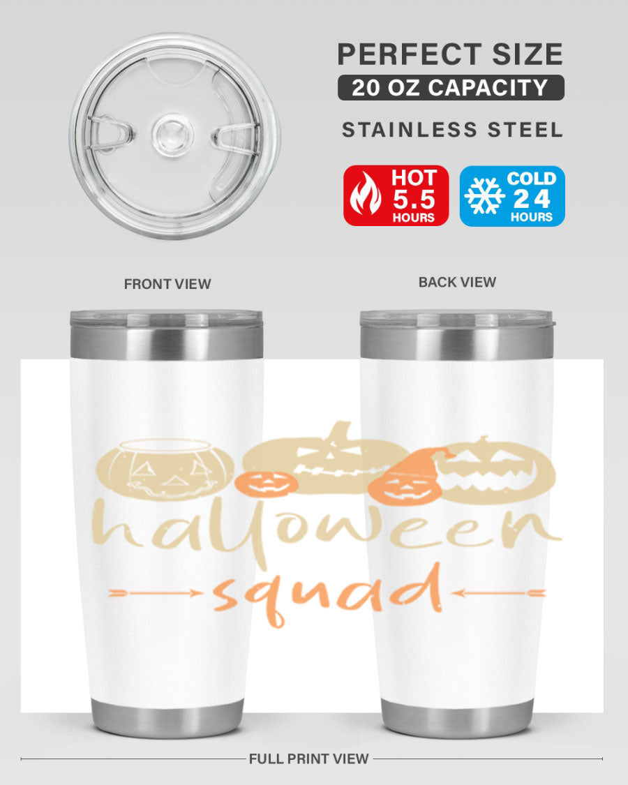 Halloween Squad 159# Tumbler featuring a stylish design, double wall vacuum insulation, and a drink-thru lid, perfect for hot and cold beverages.