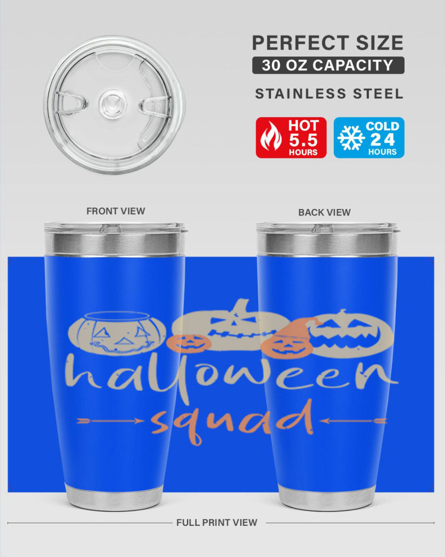 Halloween Squad 159# Tumbler featuring a stylish design, double wall vacuum insulation, and a drink-thru lid, perfect for hot and cold beverages.