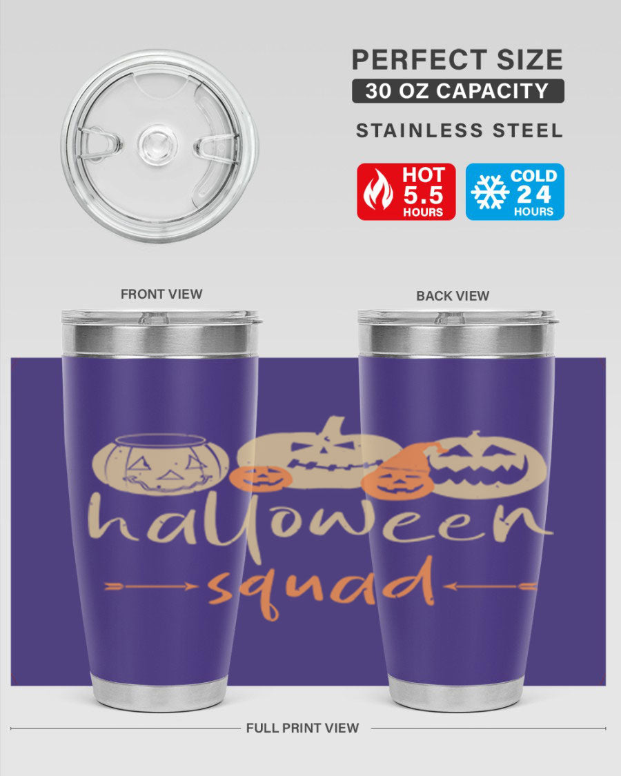 Halloween Squad 159# Tumbler featuring a stylish design, double wall vacuum insulation, and a drink-thru lid, perfect for hot and cold beverages.