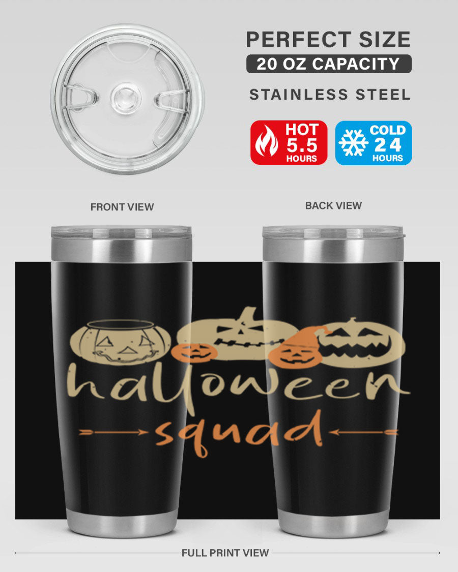 Halloween Squad 159# Tumbler featuring a stylish design, double wall vacuum insulation, and a drink-thru lid, perfect for hot and cold beverages.
