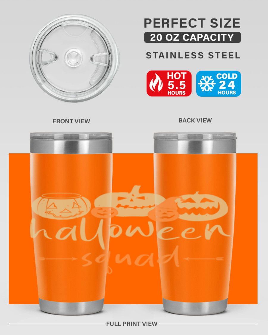 Halloween Squad 159# Tumbler featuring a stylish design, double wall vacuum insulation, and a drink-thru lid, perfect for hot and cold beverages.