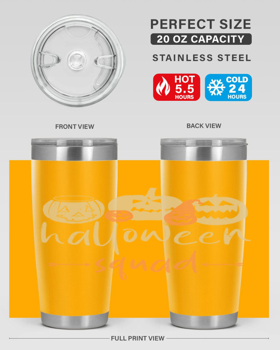 Halloween Squad 159# Tumbler featuring a stylish design, double wall vacuum insulation, and a drink-thru lid, perfect for hot and cold beverages.