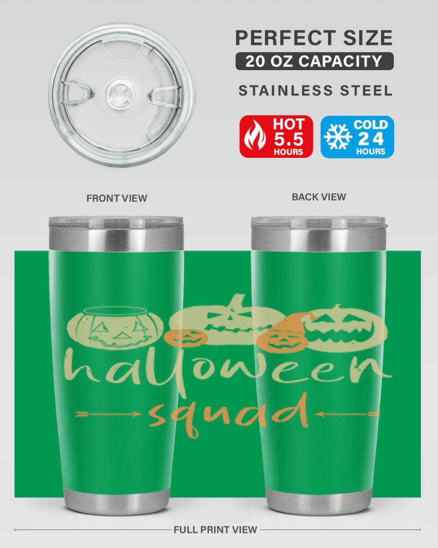 Halloween Squad 159# Tumbler featuring a stylish design, double wall vacuum insulation, and a drink-thru lid, perfect for hot and cold beverages.