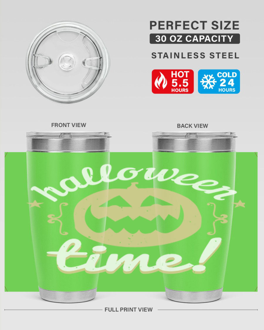 Halloween Time 157# Tumbler featuring a double wall vacuum design, perfect for keeping drinks hot or cold, with a festive Halloween theme.