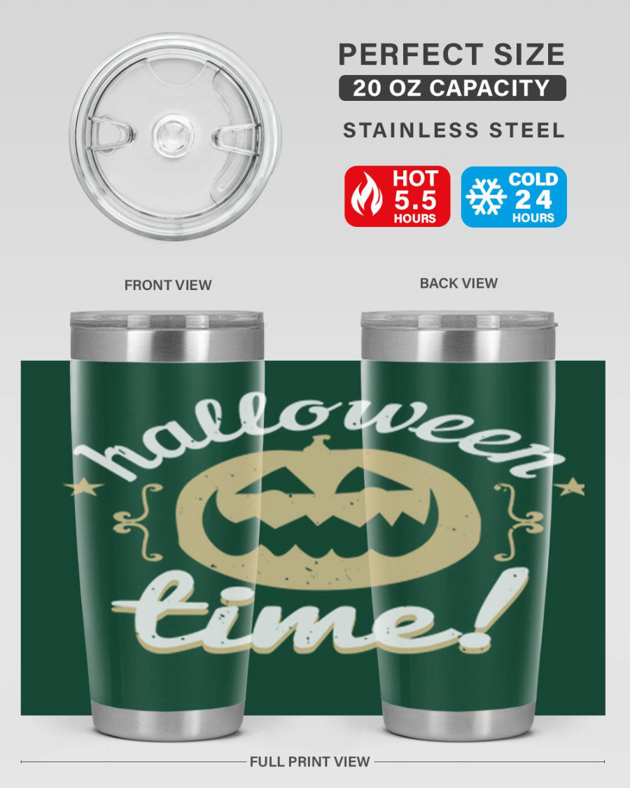 Halloween Time 157# Tumbler featuring a double wall vacuum design, perfect for keeping drinks hot or cold, with a festive Halloween theme.