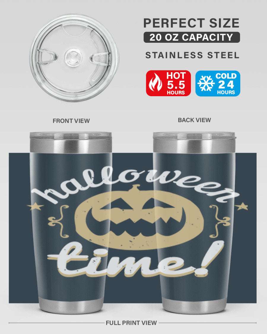 Halloween Time 157# Tumbler featuring a double wall vacuum design, perfect for keeping drinks hot or cold, with a festive Halloween theme.