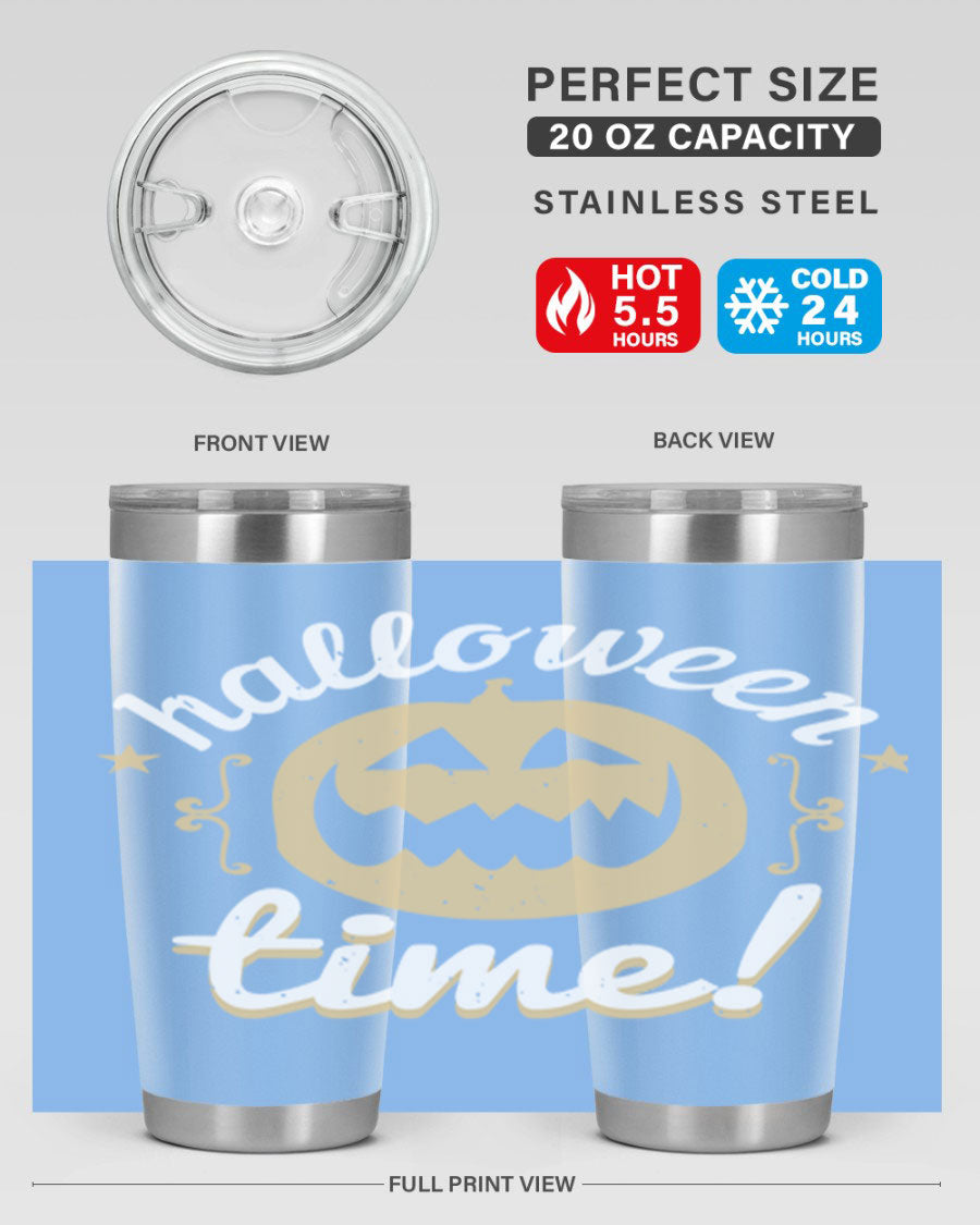 Halloween Time 157# Tumbler featuring a double wall vacuum design, perfect for keeping drinks hot or cold, with a festive Halloween theme.