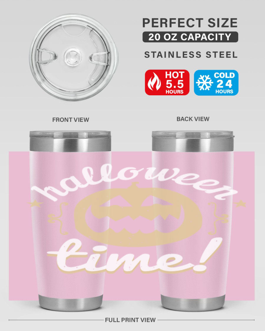 Halloween Time 157# Tumbler featuring a double wall vacuum design, perfect for keeping drinks hot or cold, with a festive Halloween theme.