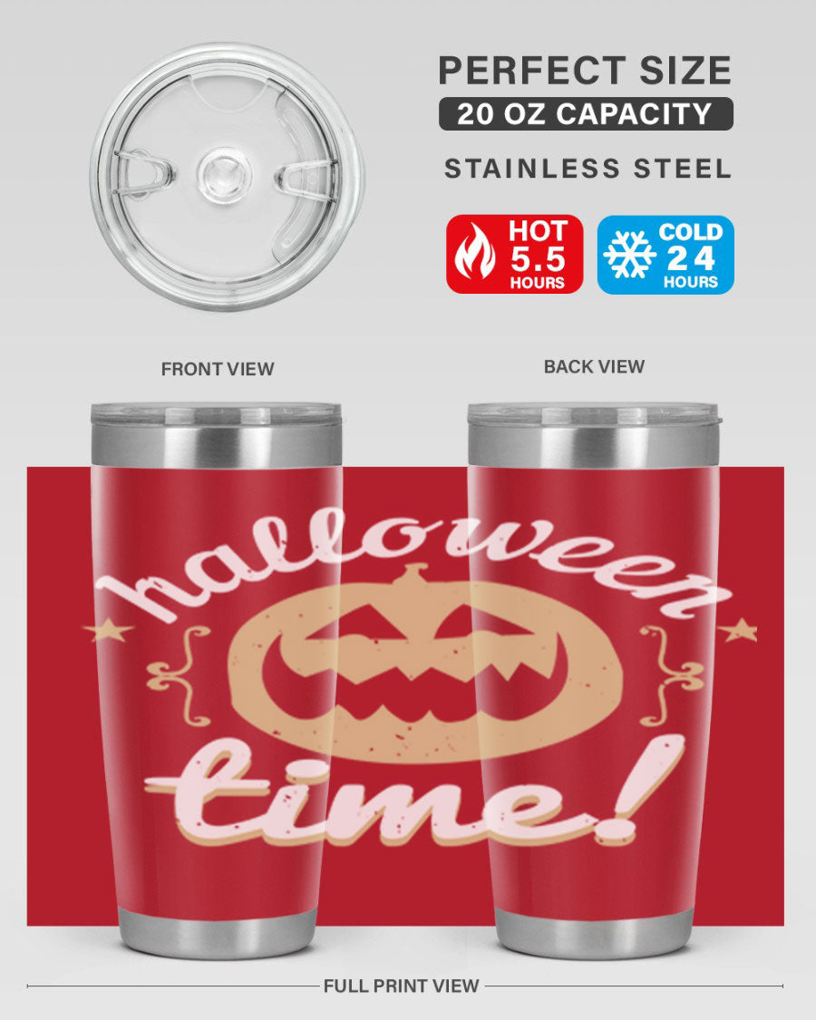 Halloween Time 157# Tumbler featuring a double wall vacuum design, perfect for keeping drinks hot or cold, with a festive Halloween theme.