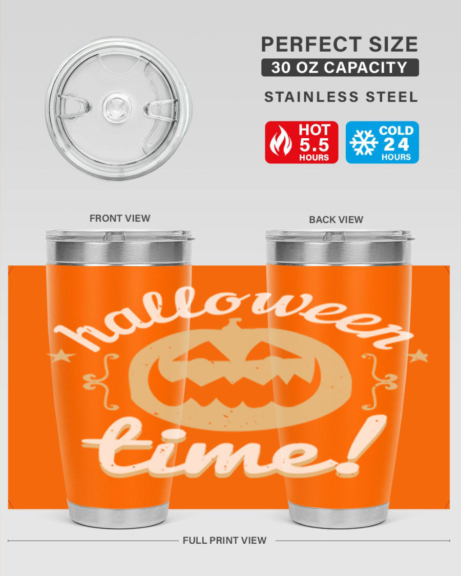 Halloween Time 157# Tumbler featuring a double wall vacuum design, perfect for keeping drinks hot or cold, with a festive Halloween theme.