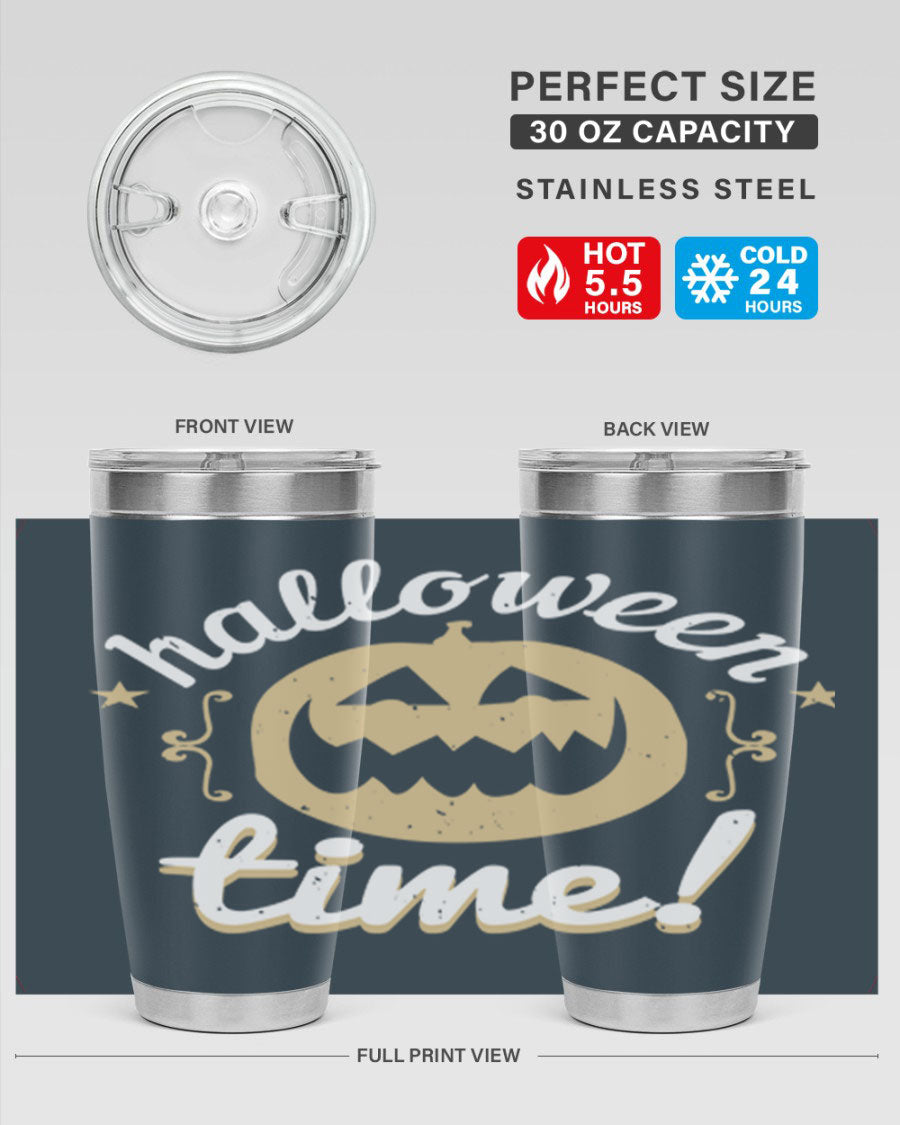 Halloween Time 157# Tumbler featuring a double wall vacuum design, perfect for keeping drinks hot or cold, with a festive Halloween theme.