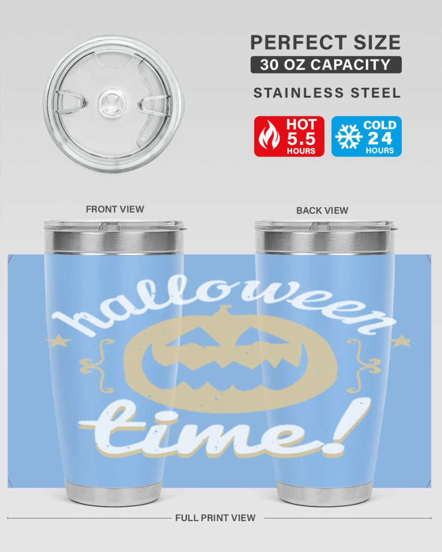 Halloween Time 157# Tumbler featuring a double wall vacuum design, perfect for keeping drinks hot or cold, with a festive Halloween theme.