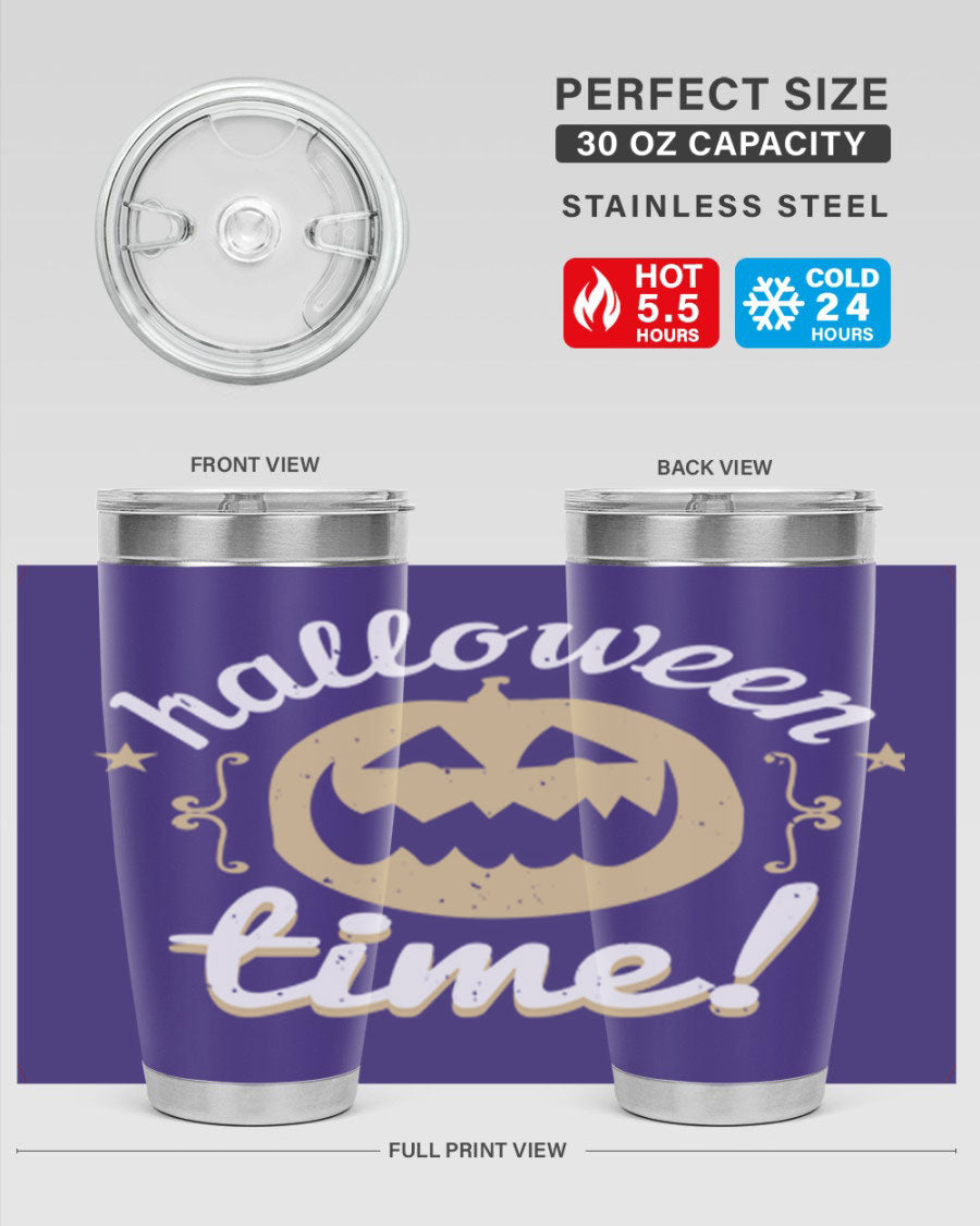 Halloween Time 157# Tumbler featuring a double wall vacuum design, perfect for keeping drinks hot or cold, with a festive Halloween theme.
