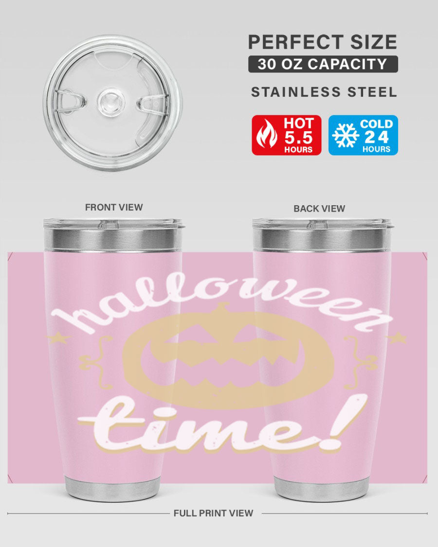 Halloween Time 157# Tumbler featuring a double wall vacuum design, perfect for keeping drinks hot or cold, with a festive Halloween theme.