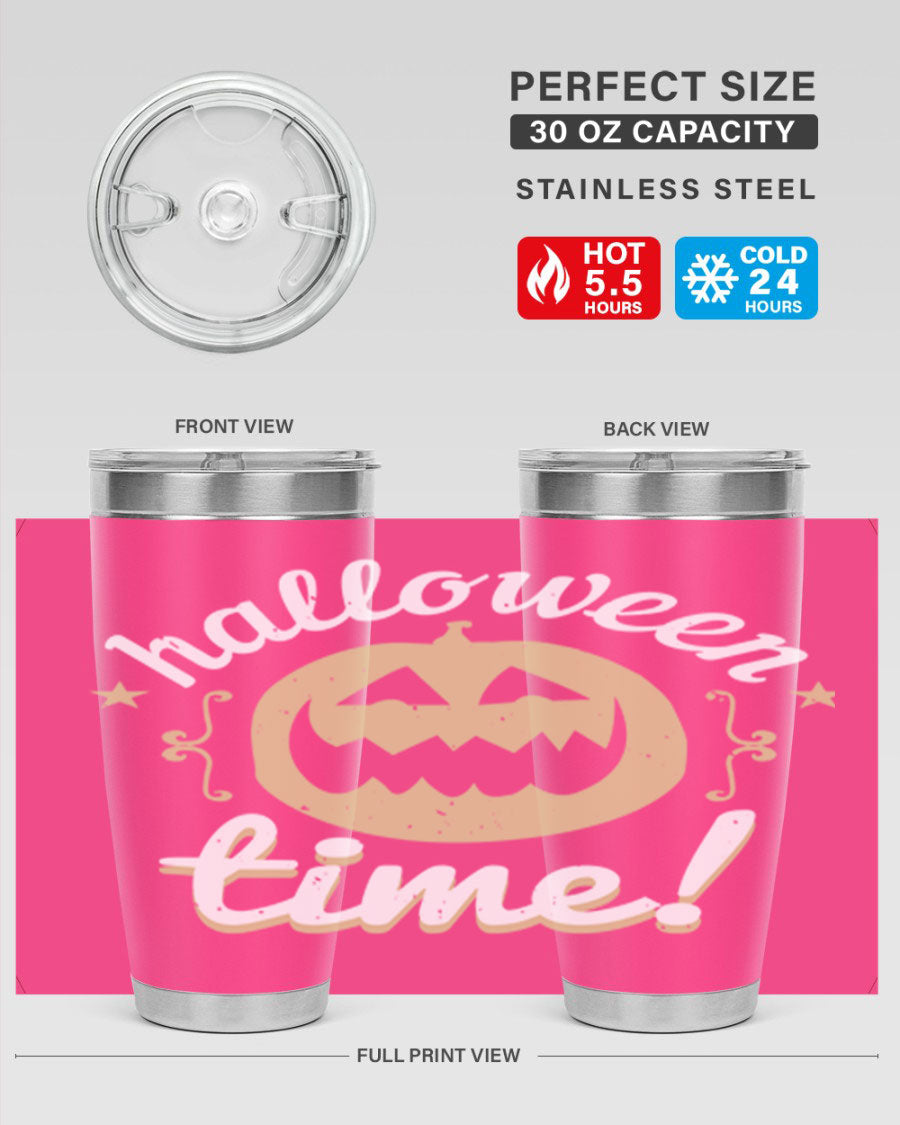 Halloween Time 157# Tumbler featuring a double wall vacuum design, perfect for keeping drinks hot or cold, with a festive Halloween theme.