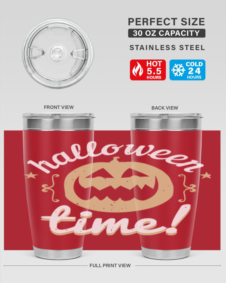 Halloween Time 157# Tumbler featuring a double wall vacuum design, perfect for keeping drinks hot or cold, with a festive Halloween theme.