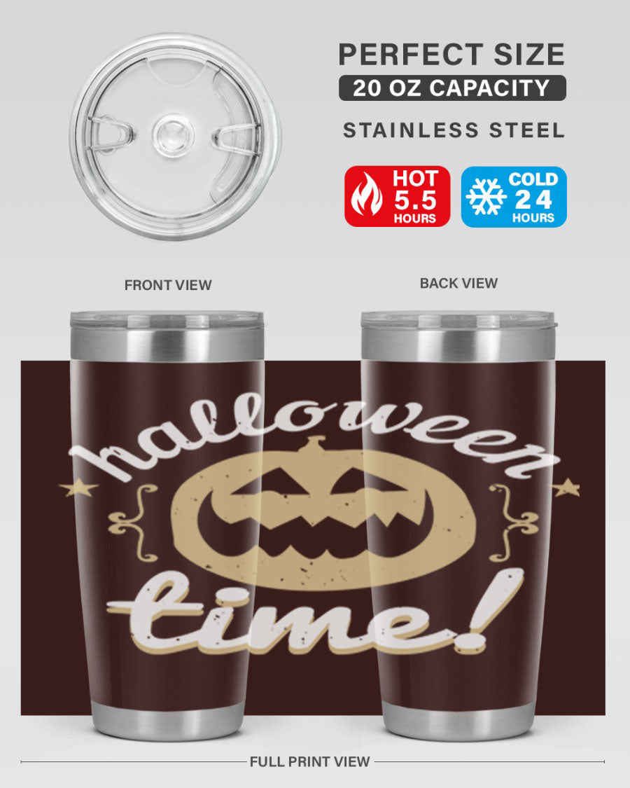 Halloween Time 157# Tumbler featuring a double wall vacuum design, perfect for keeping drinks hot or cold, with a festive Halloween theme.