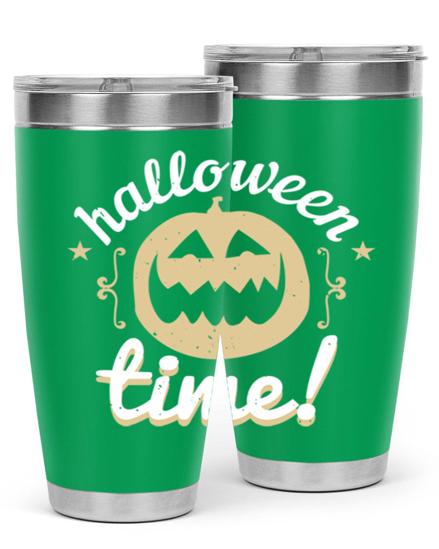 Halloween Time 157# Tumbler featuring a double wall vacuum design, perfect for keeping drinks hot or cold, with a festive Halloween theme.