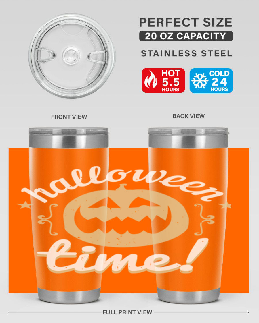 Halloween Time 157# Tumbler featuring a double wall vacuum design, perfect for keeping drinks hot or cold, with a festive Halloween theme.
