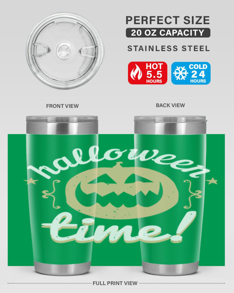 Halloween Time 157# Tumbler featuring a double wall vacuum design, perfect for keeping drinks hot or cold, with a festive Halloween theme.