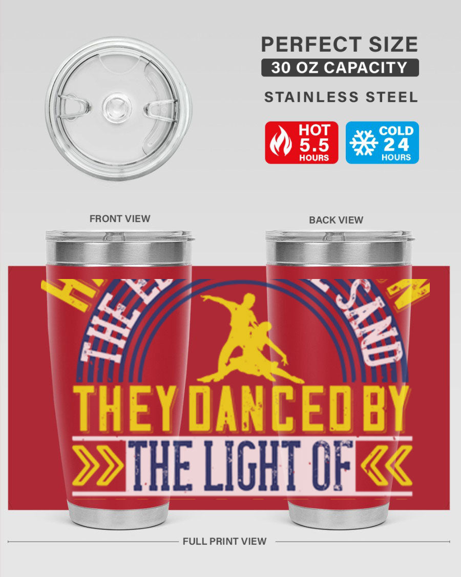 Hand in Hand on the Edge of the Sand Tumbler, a stylish double wall vacuum stainless steel drinkware with a press-in lid.