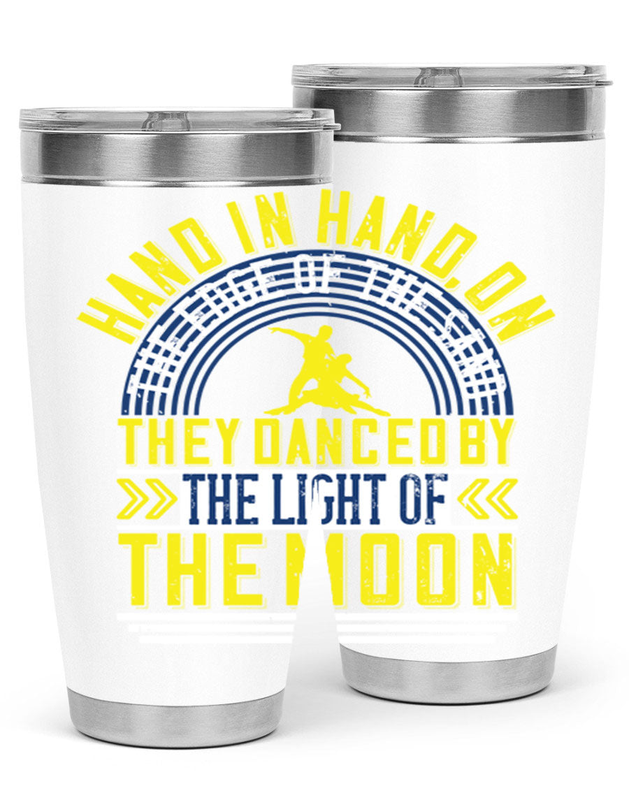 Hand in Hand on the Edge of the Sand Tumbler, a stylish double wall vacuum stainless steel drinkware with a press-in lid.