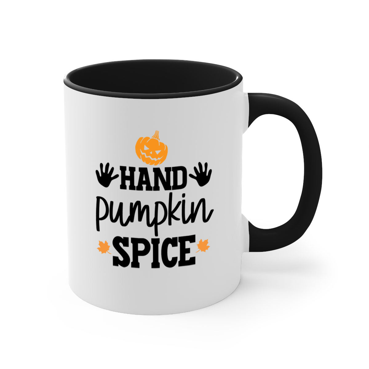 Handpumpkinspice 216# Mug featuring a glossy finish, colored handle, and interior, available in multiple colors and sizes.