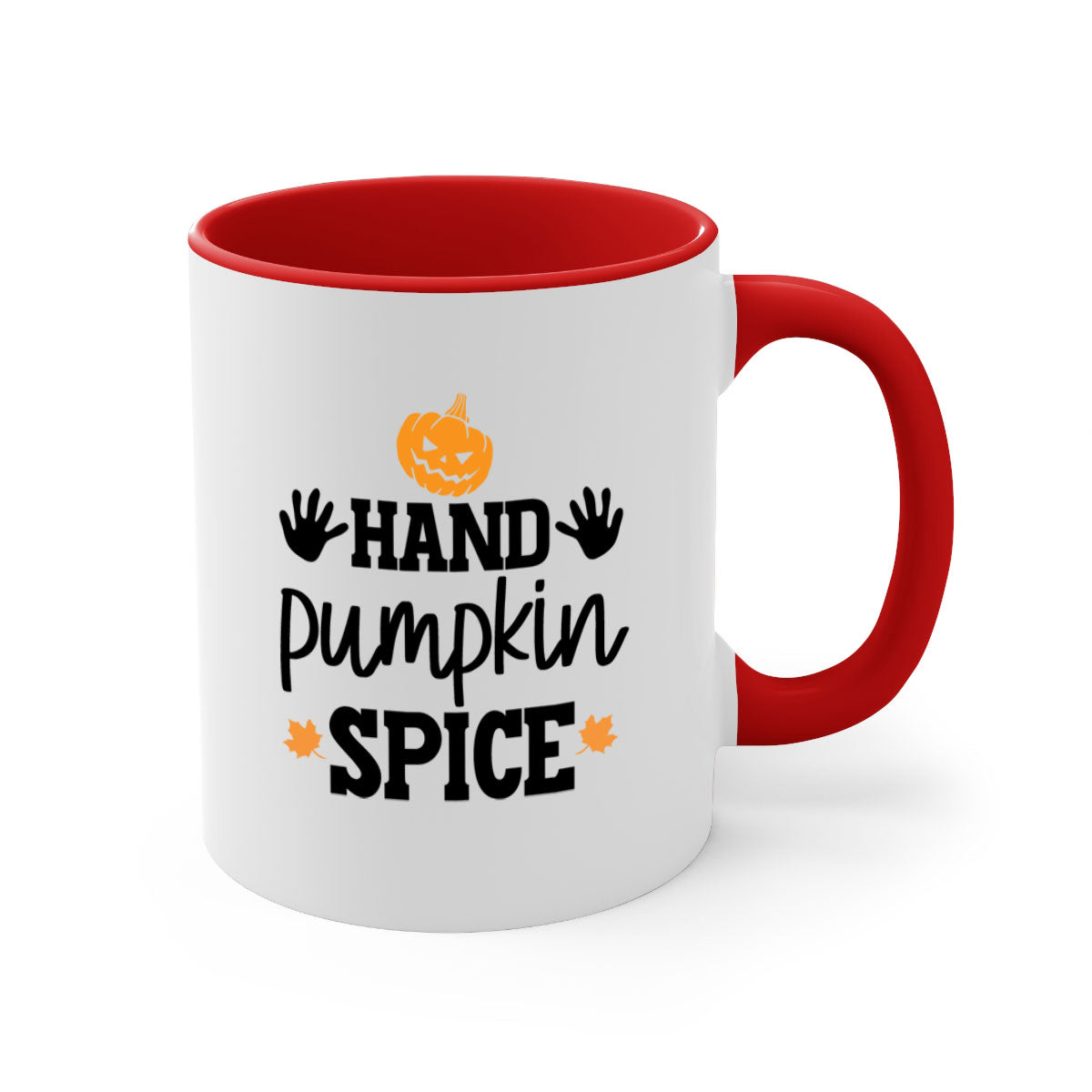 Handpumpkinspice 216# Mug featuring a glossy finish, colored handle, and interior, available in multiple colors and sizes.