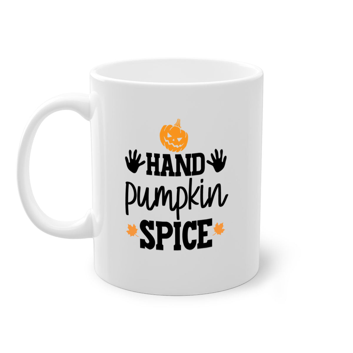 Handpumpkinspice 216# Mug featuring a glossy finish, colored handle, and interior, available in multiple colors and sizes.
