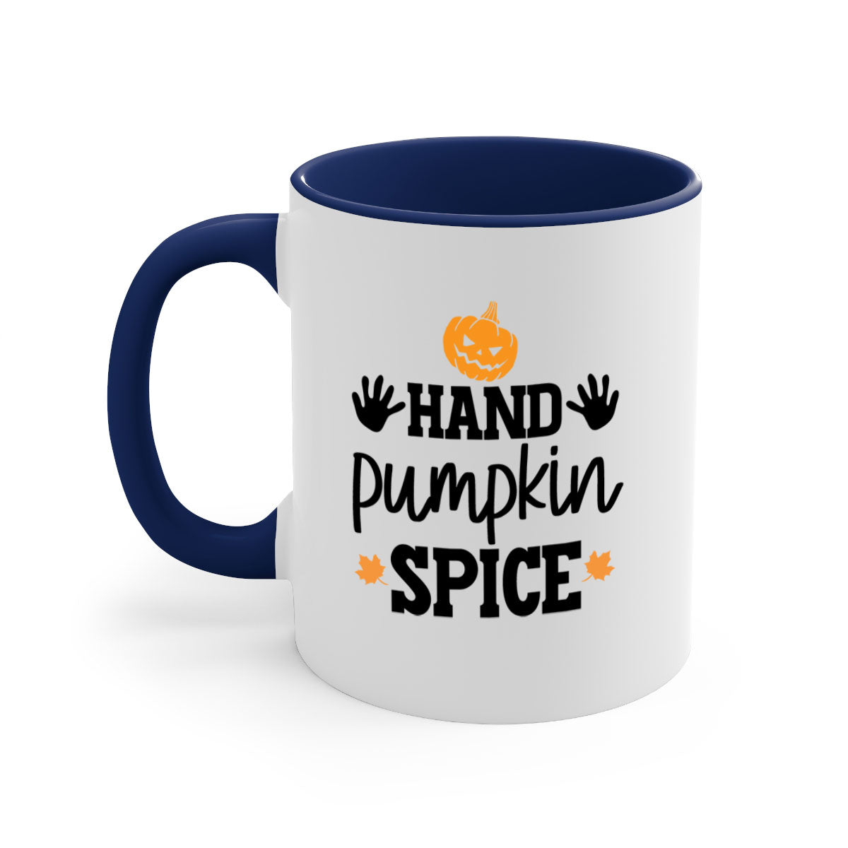 Handpumpkinspice 216# Mug featuring a glossy finish, colored handle, and interior, available in multiple colors and sizes.
