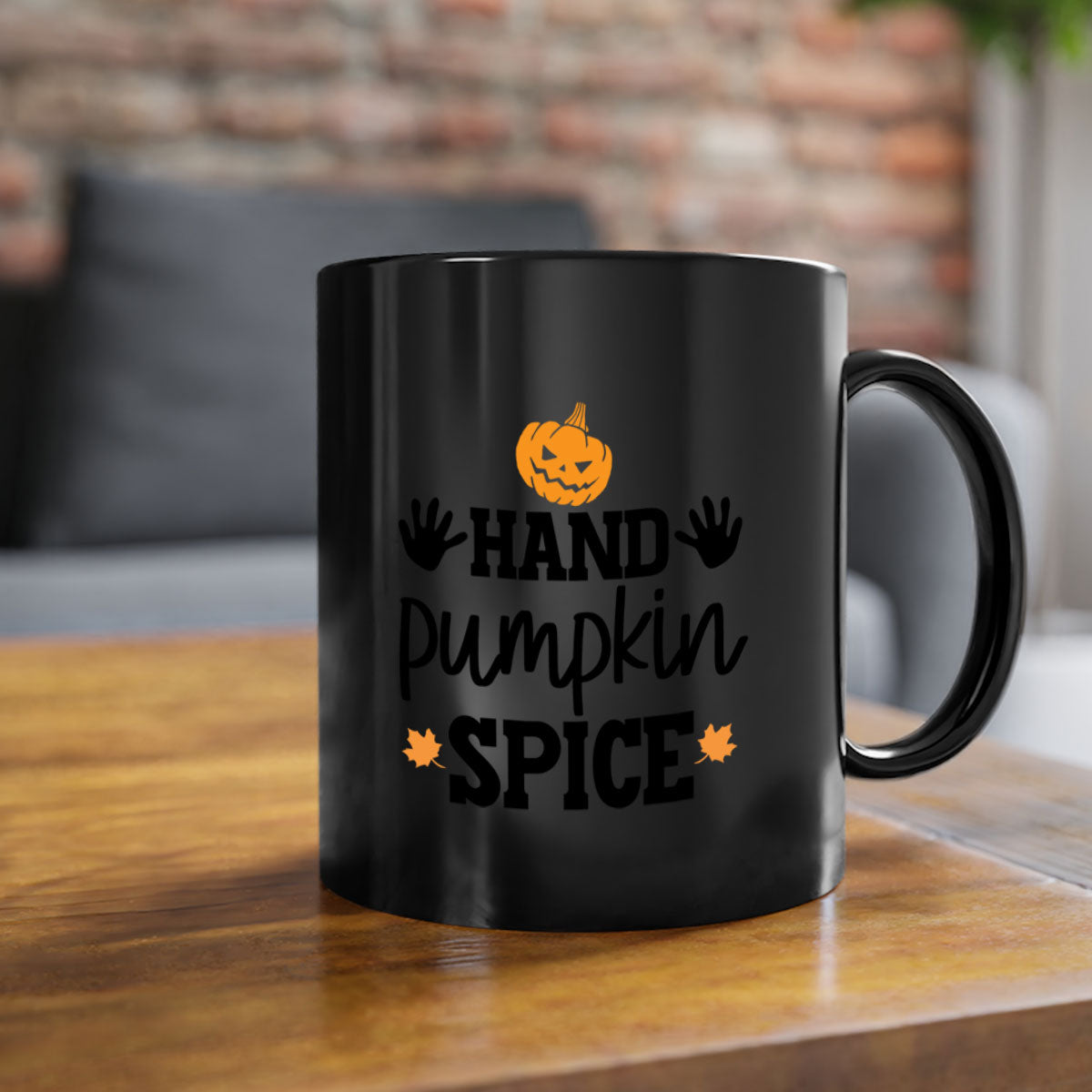 Handpumpkinspice 216# Mug featuring a glossy finish, colored handle, and interior, available in multiple colors and sizes.