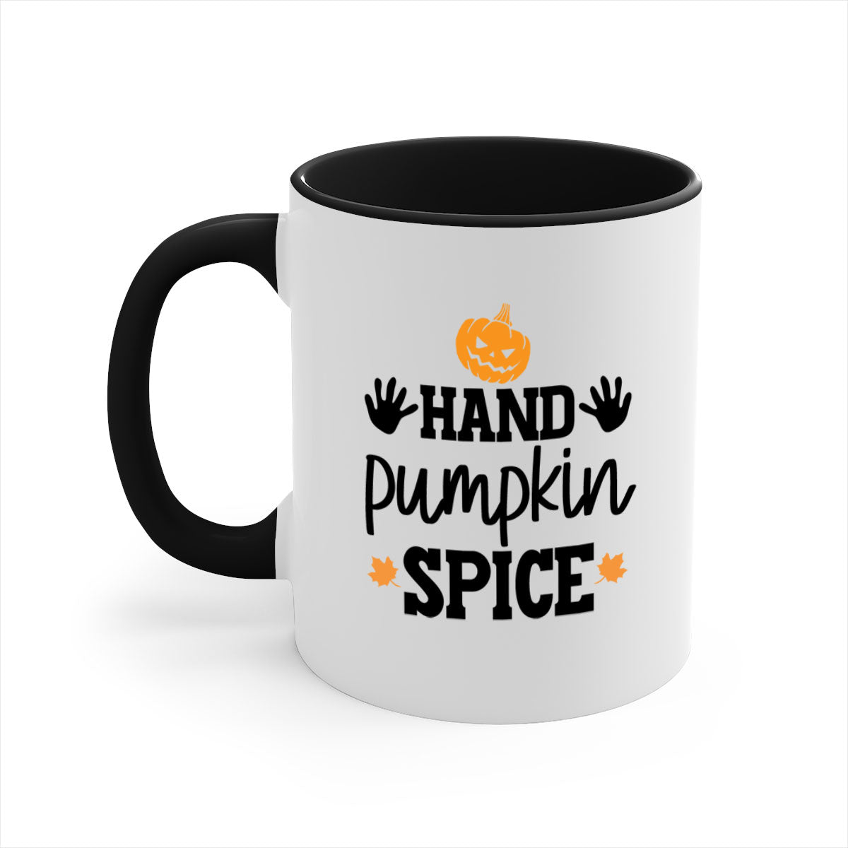 Handpumpkinspice 216# Mug featuring a glossy finish, colored handle, and interior, available in multiple colors and sizes.