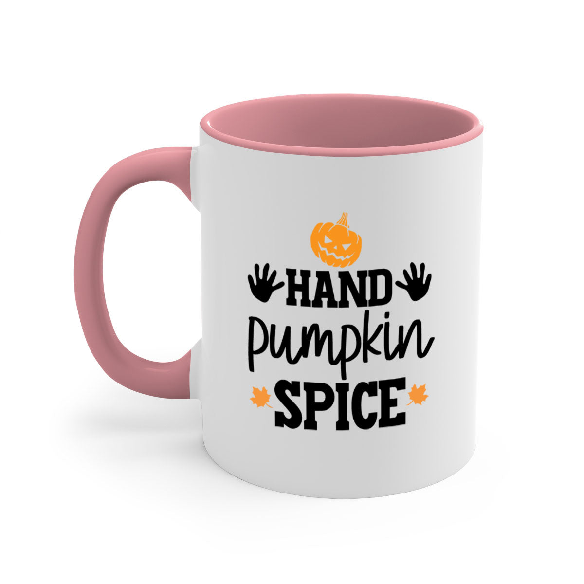 Handpumpkinspice 216# Mug featuring a glossy finish, colored handle, and interior, available in multiple colors and sizes.