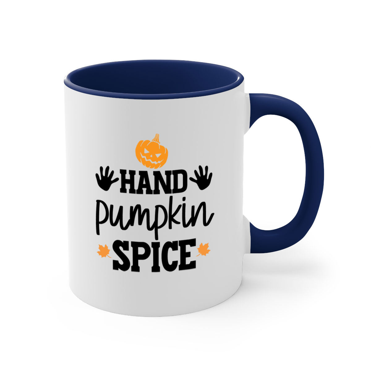Handpumpkinspice 216# Mug featuring a glossy finish, colored handle, and interior, available in multiple colors and sizes.