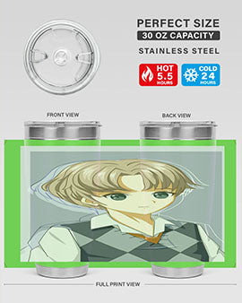Handsome and cool boy in uniform design on a 20oz stainless steel tumbler, showcasing vibrant colors and a sleek finish.