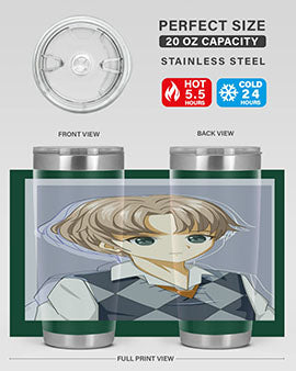 Handsome and cool boy in uniform design on a 20oz stainless steel tumbler, showcasing vibrant colors and a sleek finish.