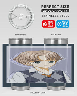 Handsome and cool boy in uniform design on a 20oz stainless steel tumbler, showcasing vibrant colors and a sleek finish.