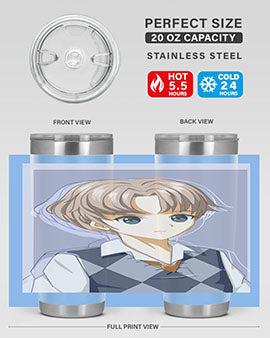 Handsome and cool boy in uniform design on a 20oz stainless steel tumbler, showcasing vibrant colors and a sleek finish.
