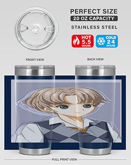 Handsome and cool boy in uniform design on a 20oz stainless steel tumbler, showcasing vibrant colors and a sleek finish.