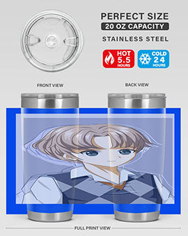 Handsome and cool boy in uniform design on a 20oz stainless steel tumbler, showcasing vibrant colors and a sleek finish.